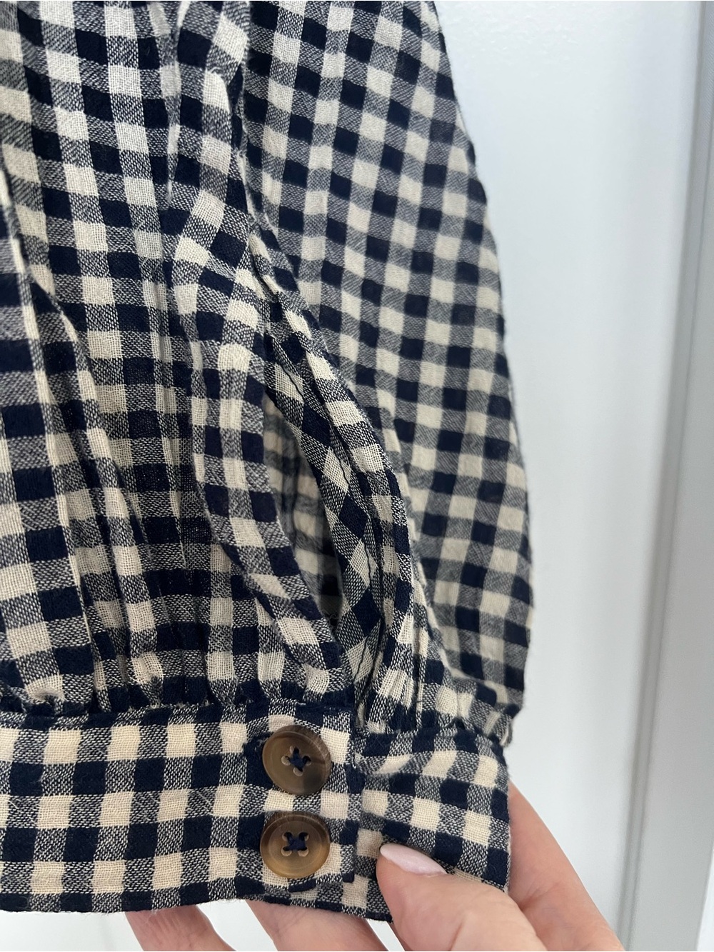 Pilcro for Anthropologie Blue Gingham Ruffle Button Front Blouse - Picture 5 of 12